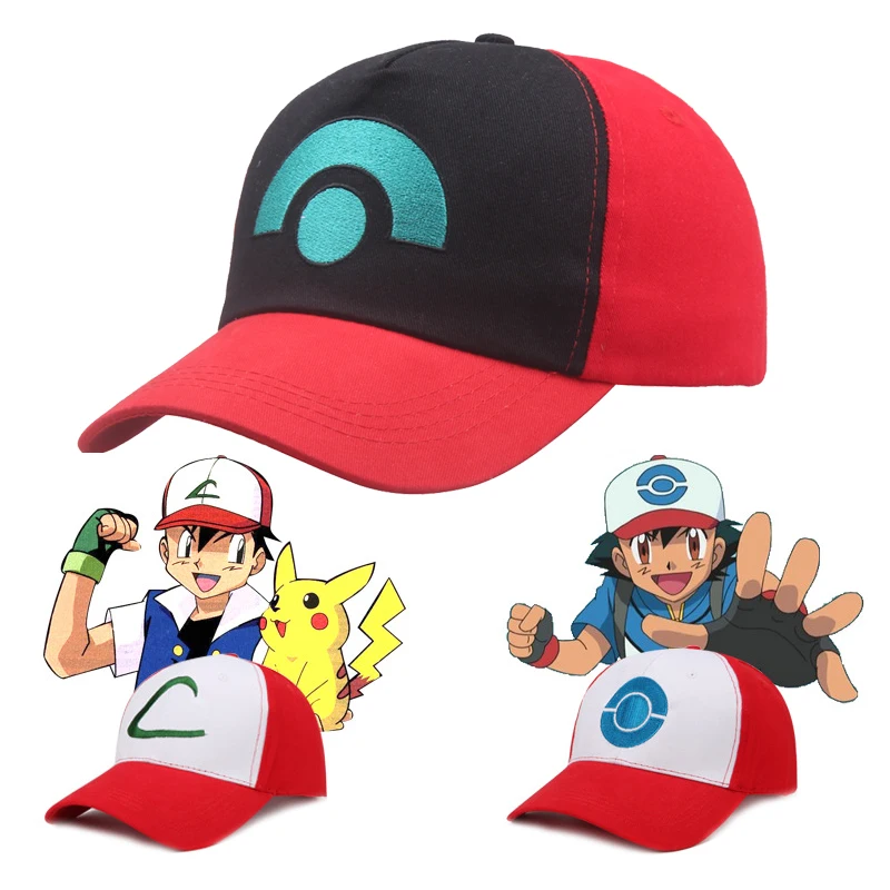 Anime Cartoon Pokemon Hats Pocket Monster Figure Ash Ketchum Cosplay Series Cartoon Hat Adjustable Child Baseball Cap Mesh Hats