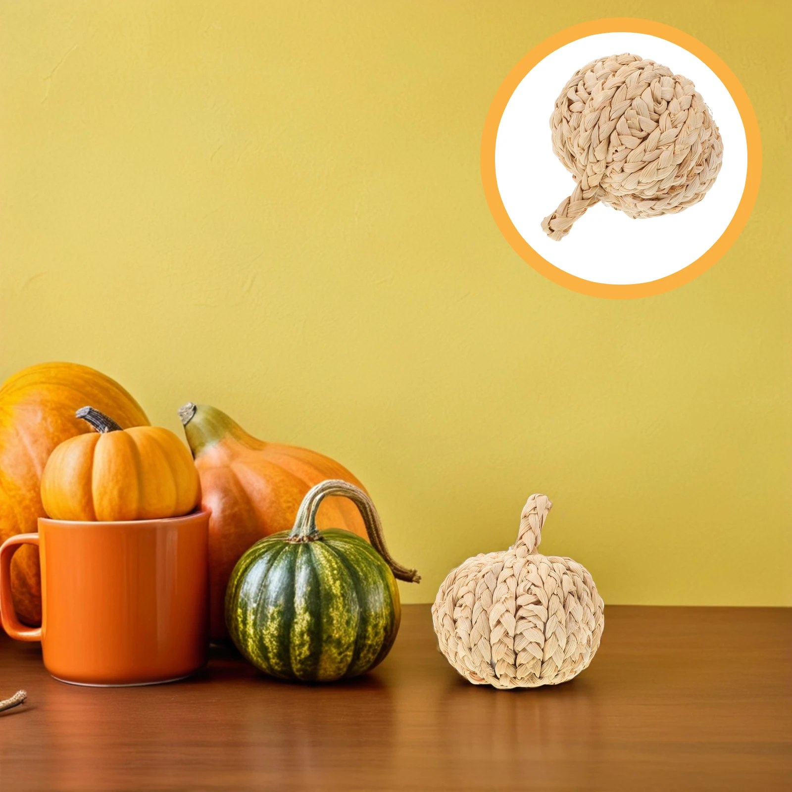 

Handmade Woven Pumpkin Decor Craft Natural Straw Adornment For Halloween Thanksgiving Fall Home Living Room Bedroom Tabletop