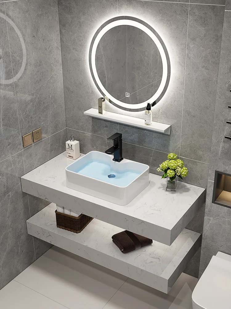 New Design Bathroom Cabinet Washbasin Floating Marble Slate Burnt Stone Bathroom Cabinet Vanity