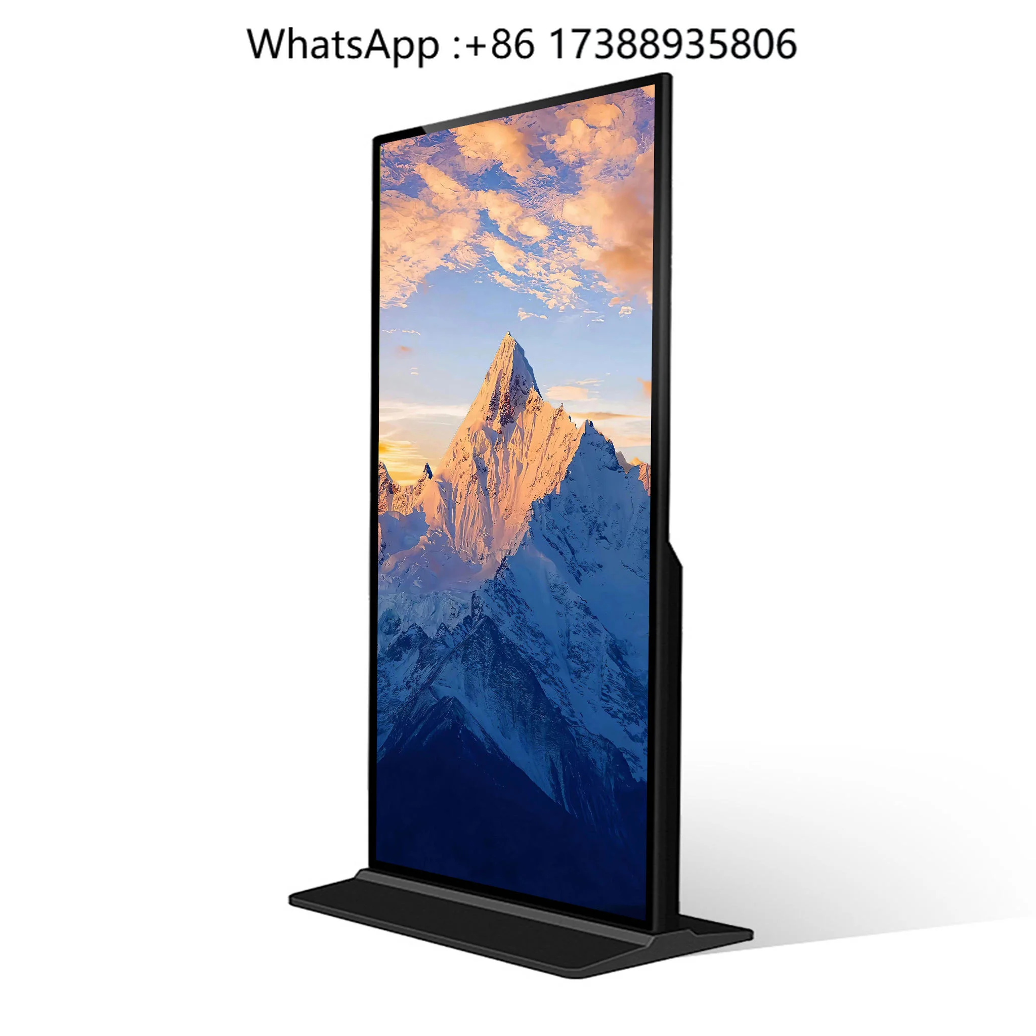 High Resolution 4K Floor Stand Digital Signage 75 Inch Ultra-thin LCD Portable Advertising Player Wheels Animation Elevator Use