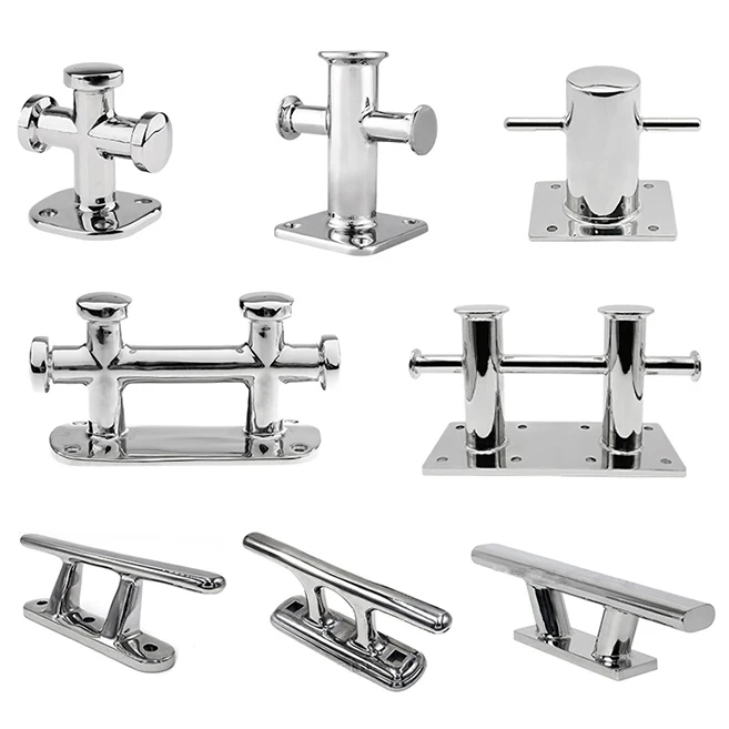 Marine Hardware Supplies 316 Stainless Steel Mirror Polished Mooring Dock Slotted Cross Cleat Bollards Yacht