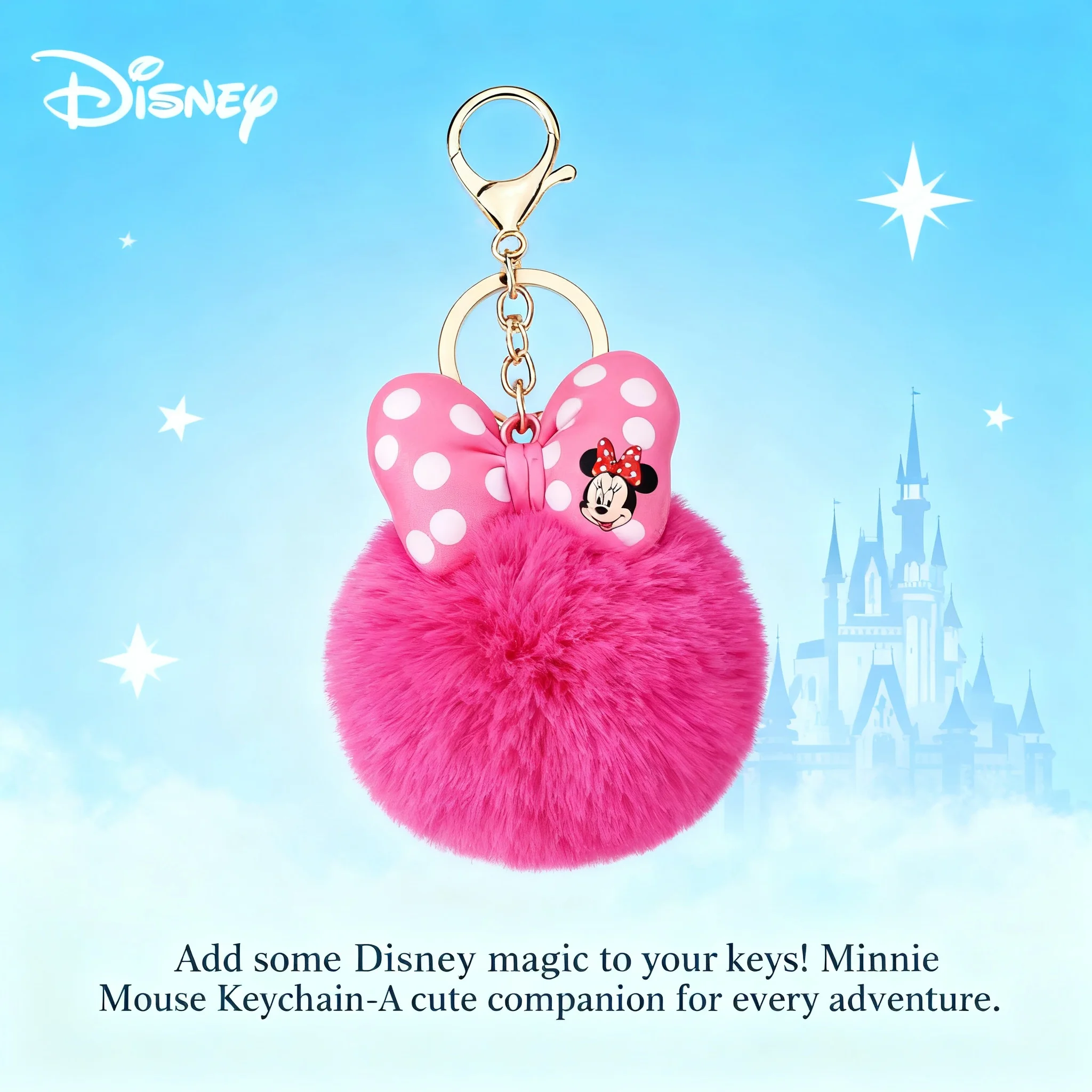 

Disney Minnie Mickey Mouse Plush Keychain Cartoon Polka Dot Bow Pom-Pom Key Ring Pendant Car Bag Ornament Gift Toy for Girl