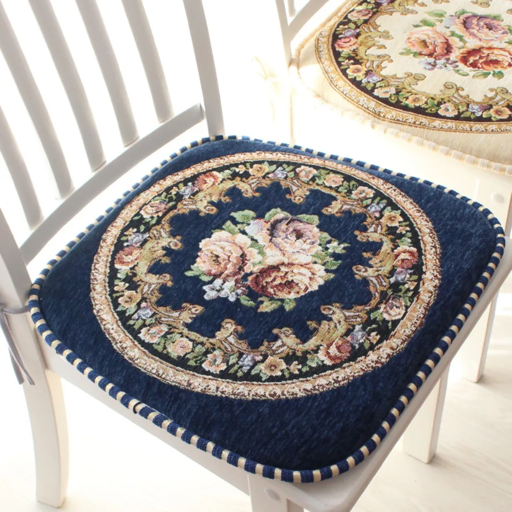

Chenille Dining Chair Cushion Floral Pattern Vintage Embroidered Chair Mat Detachable Non-slip Buttocks Pad Birthday Gifts