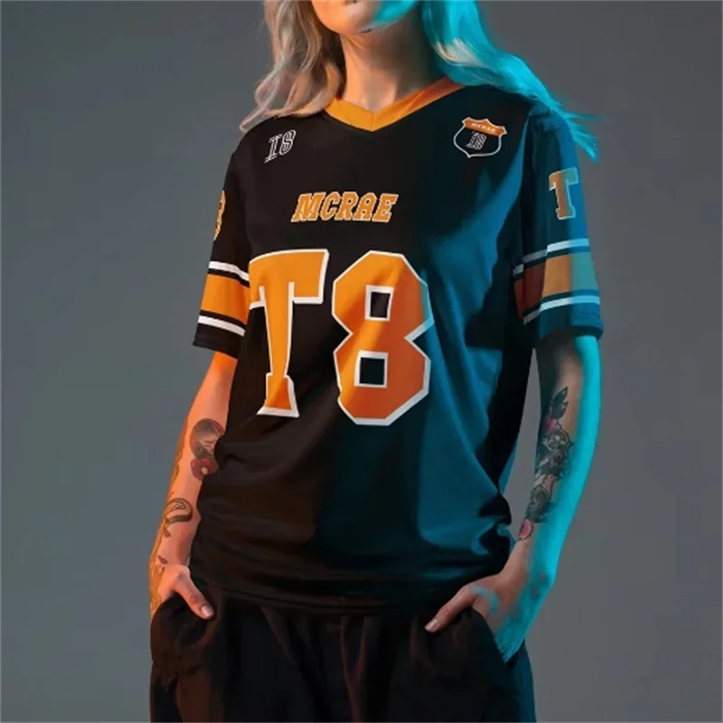 

Tate McRae Джерси 2200, весна/лето, мужская и женская спортивная одежда T8 McRae, футбольная майка с v-образным вырезом, новинка Y2k Top