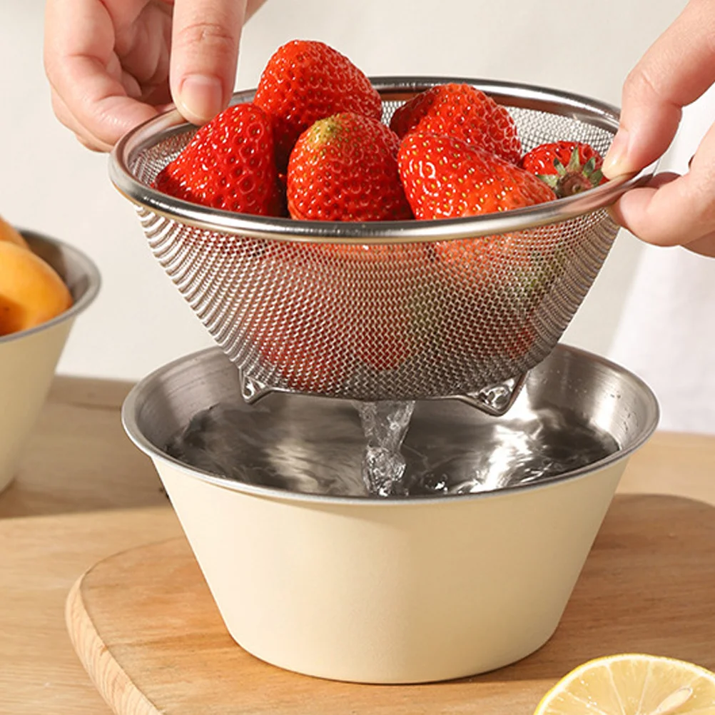 

1Set Stainless Steel Mesh Strainer Basket Vegetable Fruit Washing Basin Rice Colander Drain Basket Fine Mesh Kitchen Tool