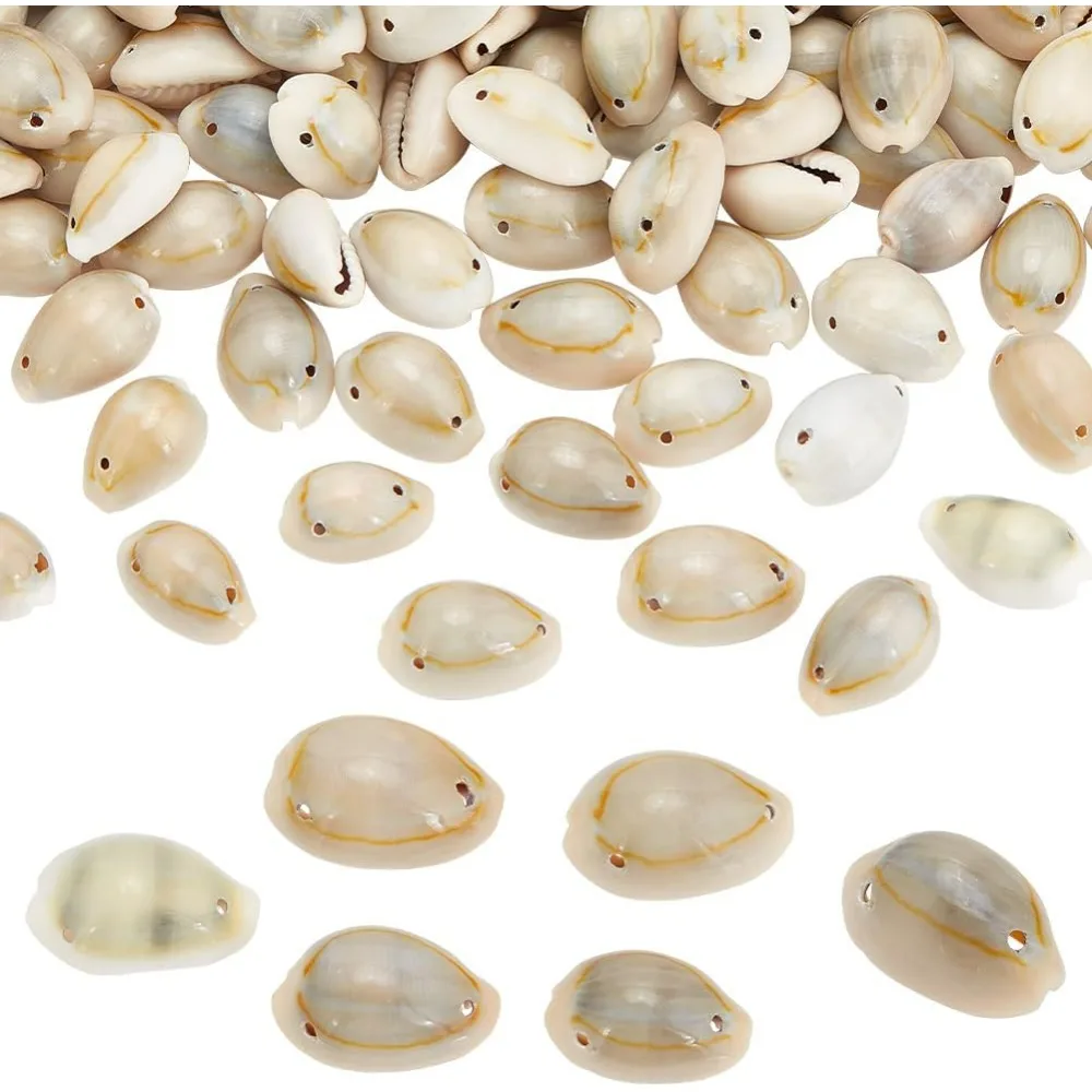 200 pcs 2 Hole Seashell Natural Cowrie Spiral Sea Shell Links Beach Sea Shell Beads for Earring Bracelet Pendant Jewelry DIY