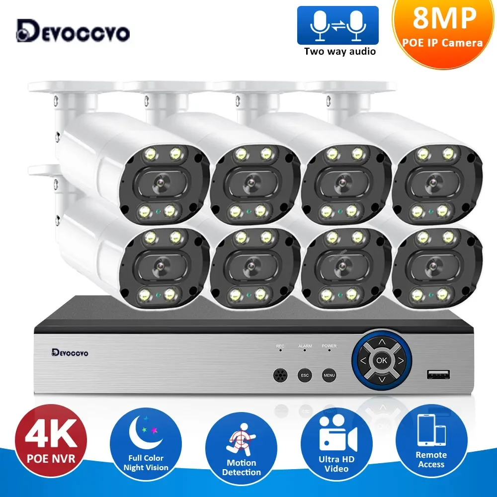 

8MP POE Metal Waterproof 4K Security NVR Kit 8CH Ultra HD Color Night Vision CCTV IP Bullet Video Surveillance Camera Set 4CH