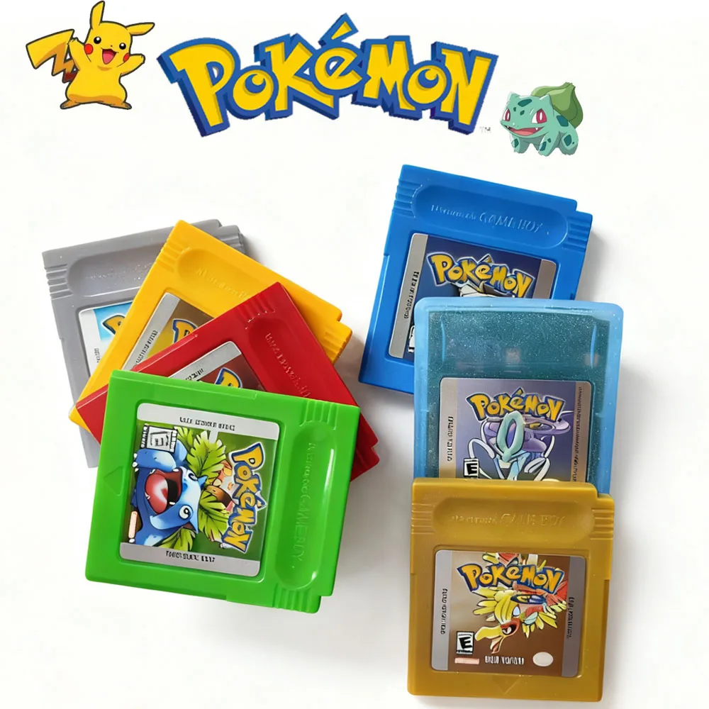 Pokemon Red Blue Crystal Golden Green Silver Yellow GBC Game Card 16 Bit Video Game Cartridge Console Cards For GB/SP