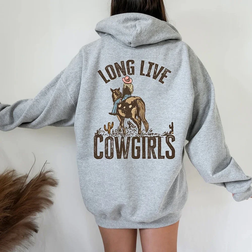 Long Live Cowgirls Hoodie, Western Desert Hooded Sweatshirt, Vintage Cactus Cowgirl Pullover, Wild West Country Girl Trendy Hood