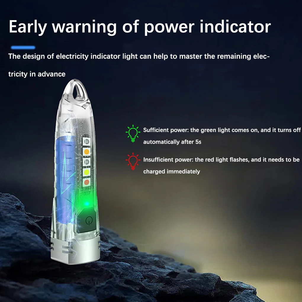 Mini Flashlight Type-C Multiple Modes Waterproof Torch Fixed-focus Hanging Pocket Lamp Key Chain Sturdy Camping