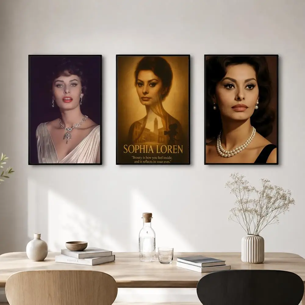 Actress Sophia Loren Poster Self-adhesive Art Waterproof Paper Sticker Coffee House Bar Room Wall Decor