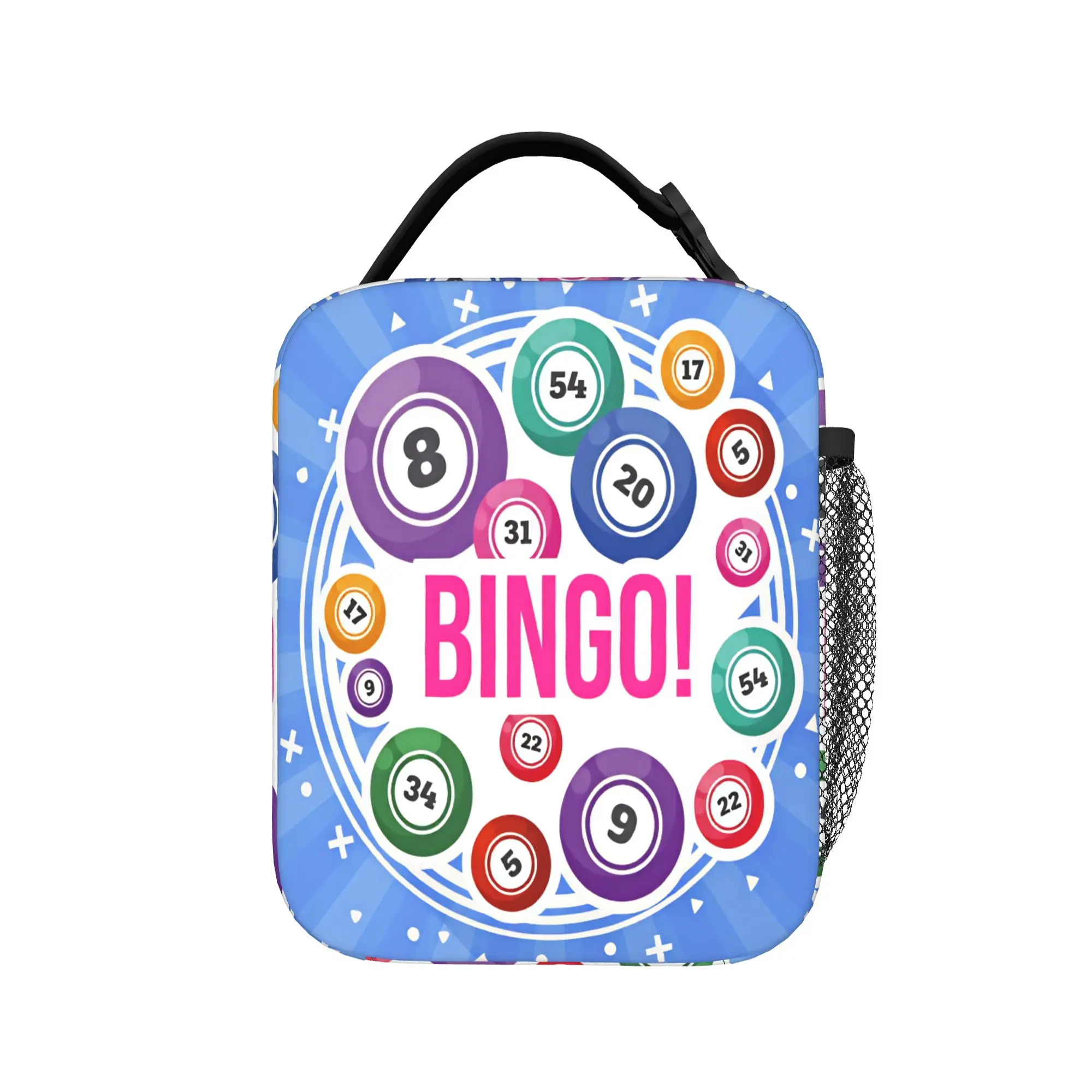 Bingo Balls Paper Game Lunch Bag For Girls  Graphic Design Lunch Box Fashion  Portable Insulated Oxford Thermal Tote Handbags