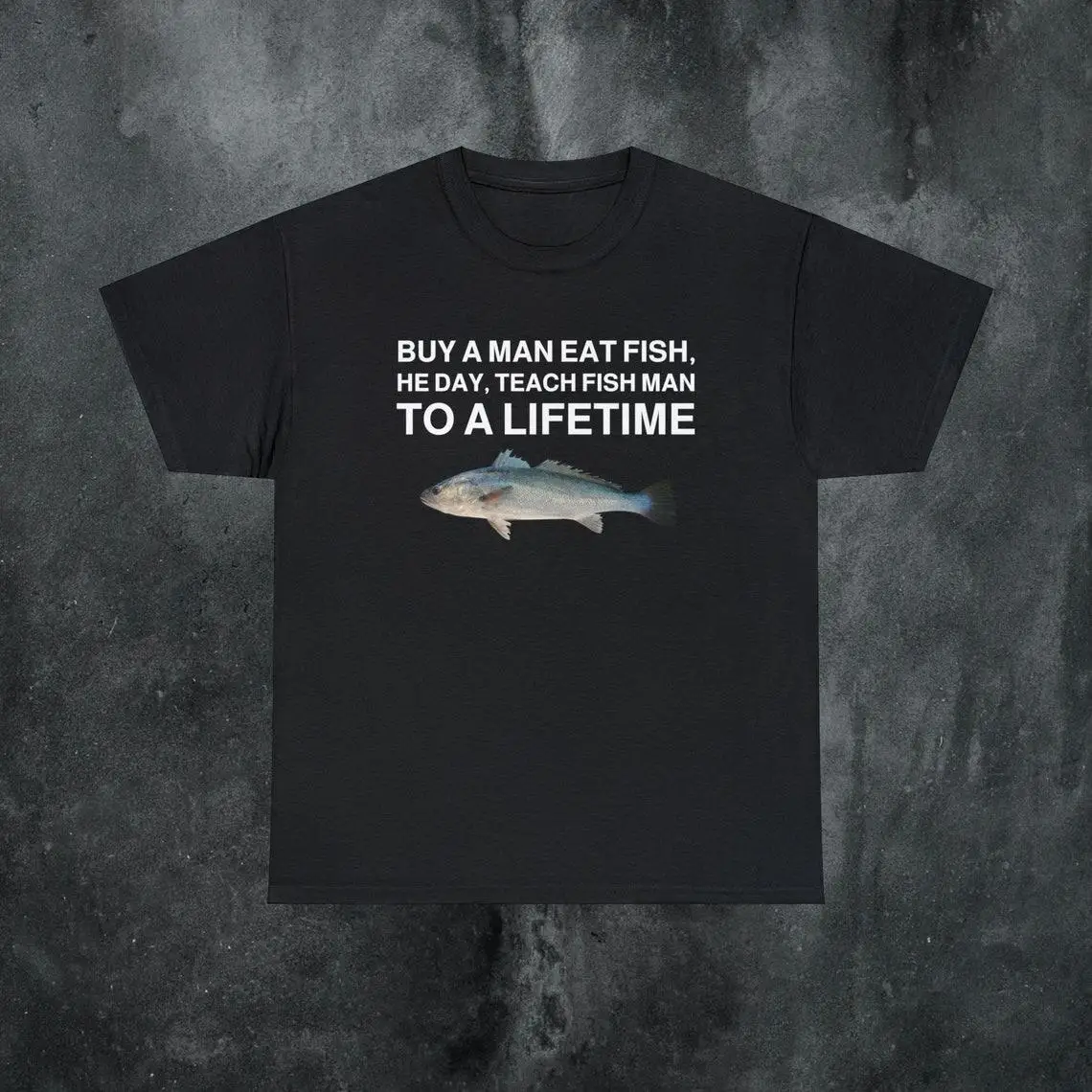 

Funny Fishing Graphic T-shirt for Men, Teach A Man To Fish Humorous Tee, Oversized Vintage Fishing Crewneck Top, Fisherman Gift