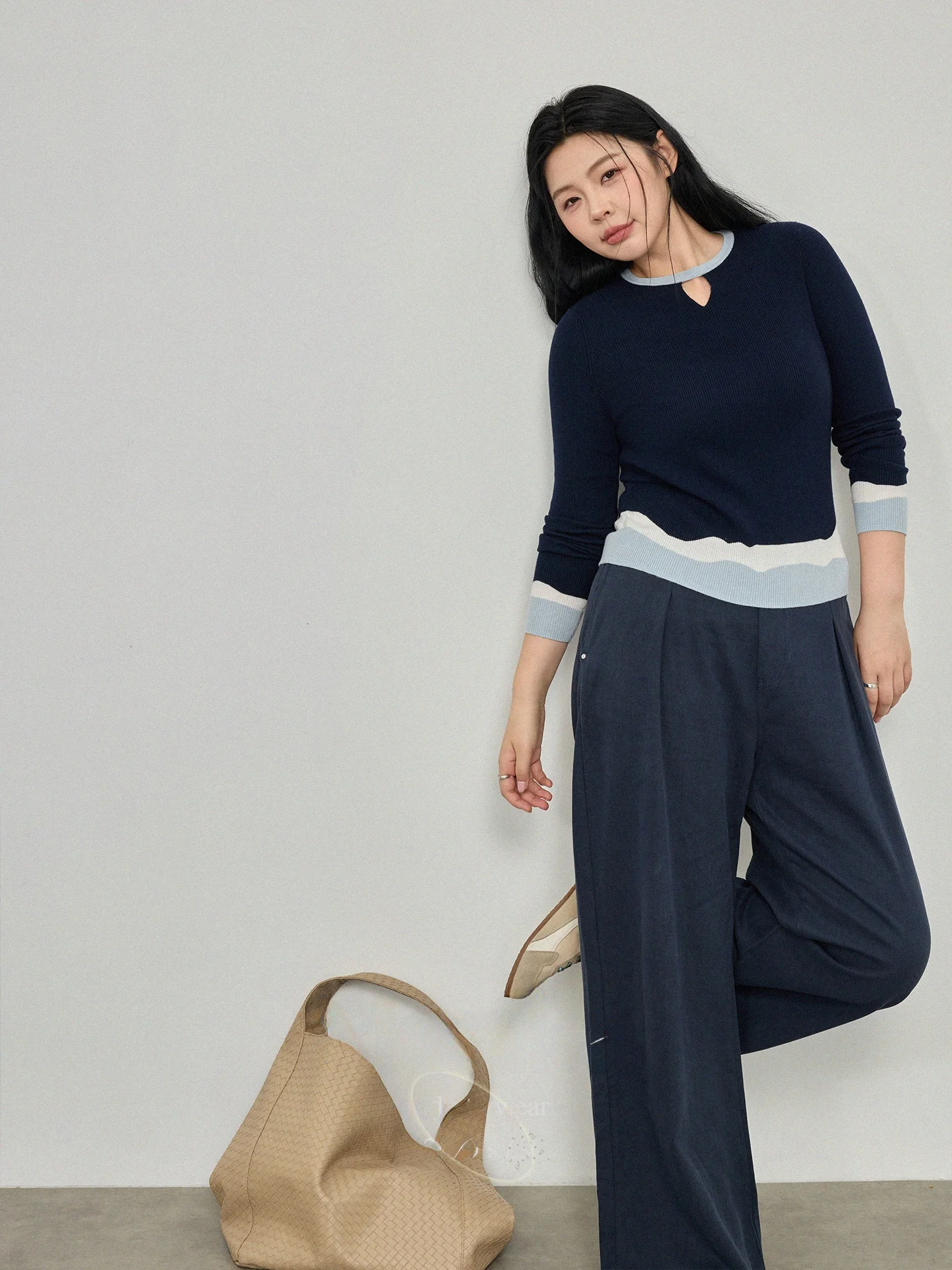 

Женский вязаный топ Monika больших размеров с круглым вырезом, цветной топ Blo Base, корейский дышащий полиэстер