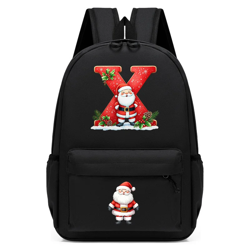 Holiday Xmas Alphabet A-Z Print Backpack for Little Girls Boys Schoolbag Santa Claus Christmas Casual Travel Laptop School Bag
