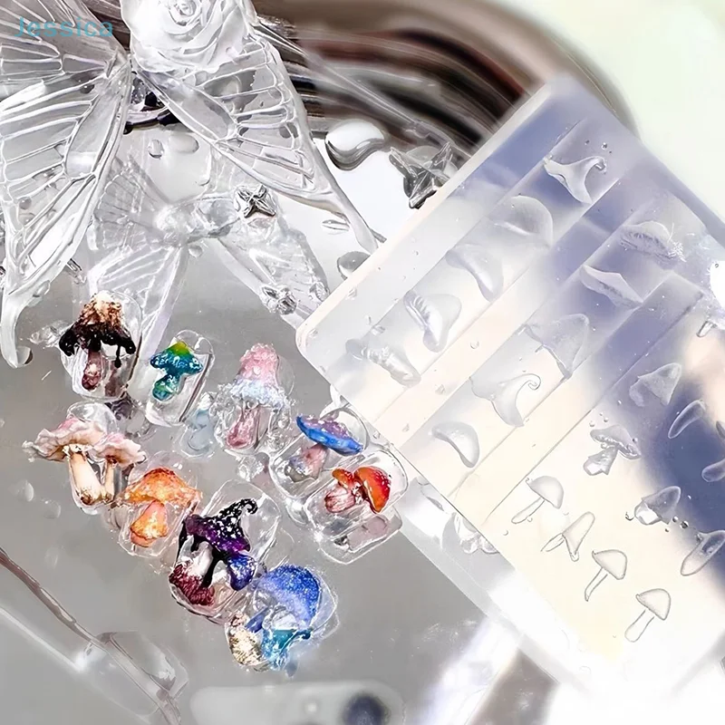 ♥ クリエイティブ 3D キノコシリコーンネイルアートモールド DIY ネイルデコレーション透明マニキュアテンプレート