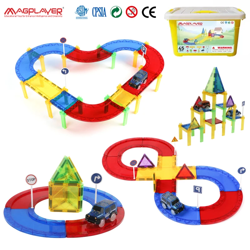 45PCS Big Size Magnet Construction Building Set Magnetic Tiles Build Blocks Children Montessori Educational Toys For Kids Gifts