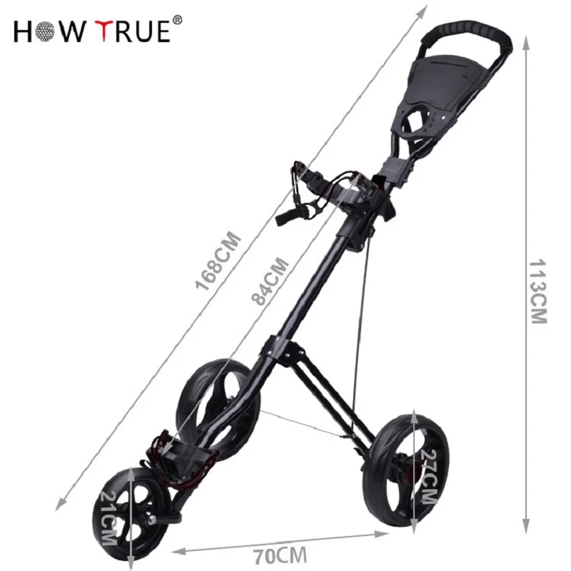 Golf Trolley Push Cart Folding 3 Wheels Professional Golf Bag Trolley Scorecard Cup Holder Foot Brake Multifunctional Carrier