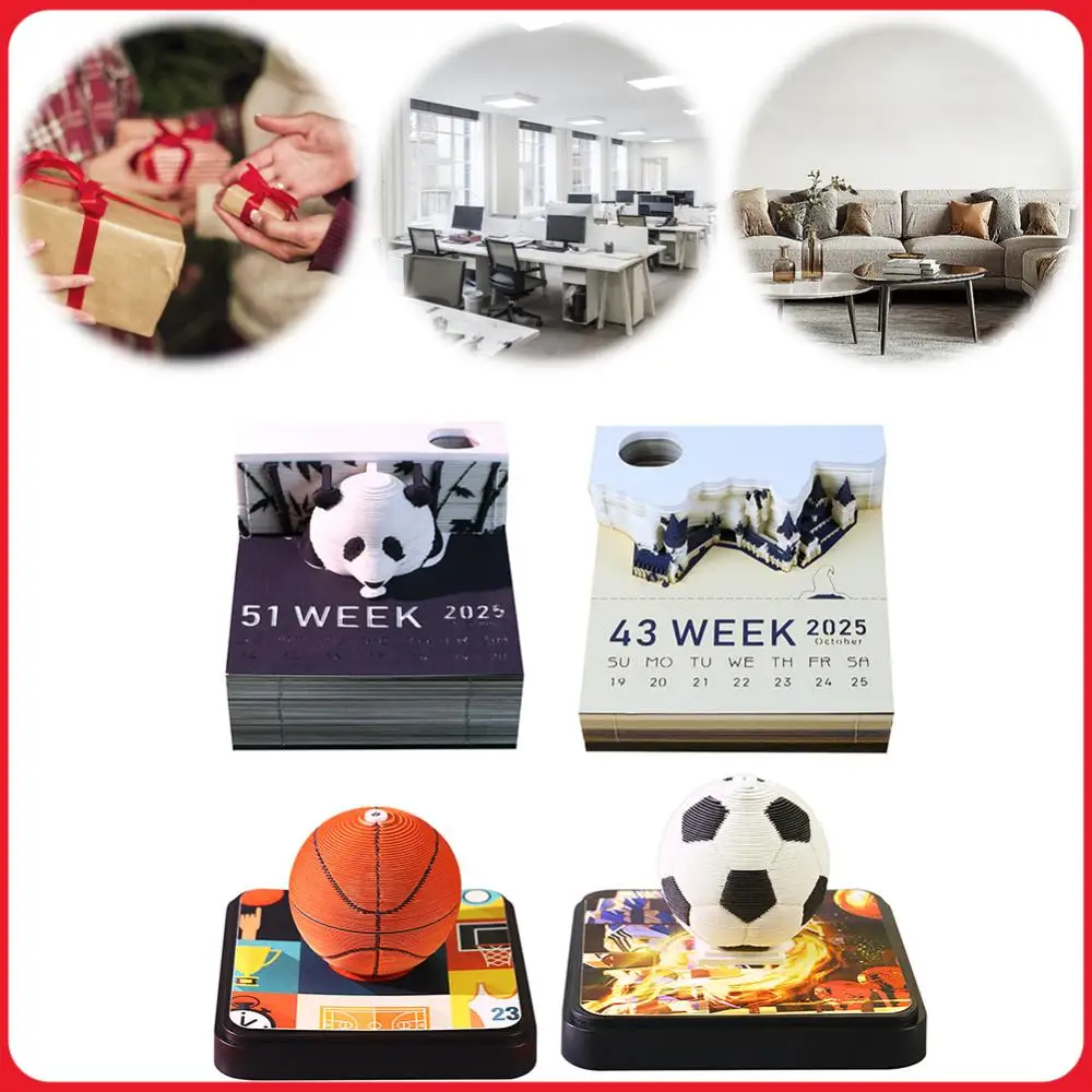

2025 Creative Desk Calendar with LED Light and Pen Holder Paper Carving Art Memo Pad Notepad 3D Desk Calendar Novelty Gift