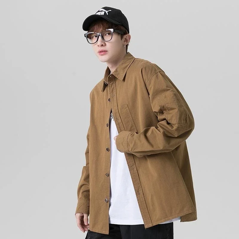 Men's Oversized Casual Shirt Long Sleeve City Boy Style Loose Workwear Jacket