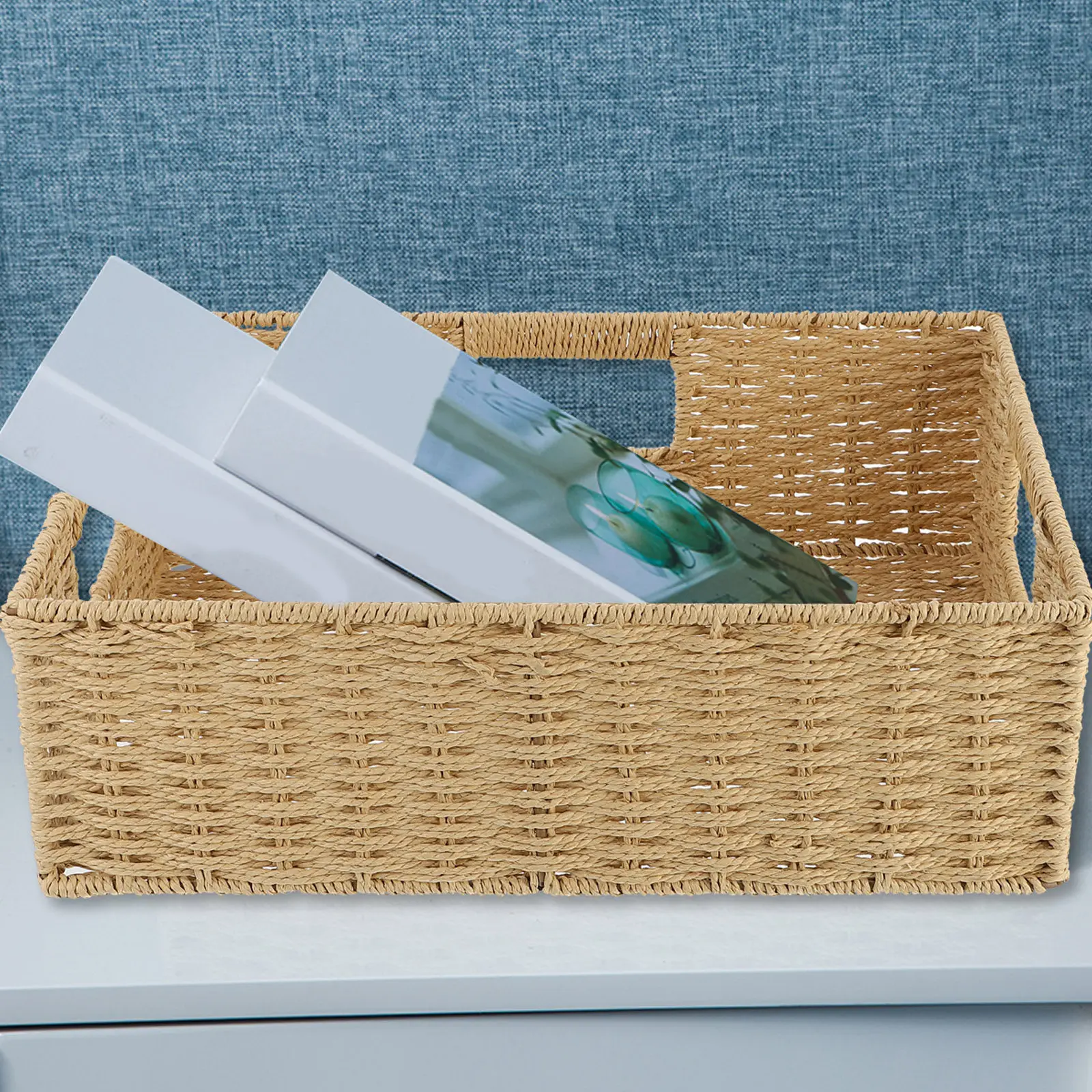 1Pcs Rattan Weaving Basket Handheld Storage Basket for Dirty Clothes Thick Laundry Sundries Home Debris Desktop Table Use