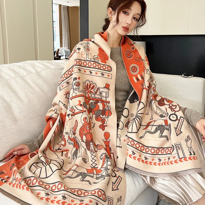 Luxury Design Winter Scarf Warm Women Travel Pashmina Shawls and Wraps Female Thick Cashmere S Poncho Stoles Echarpe