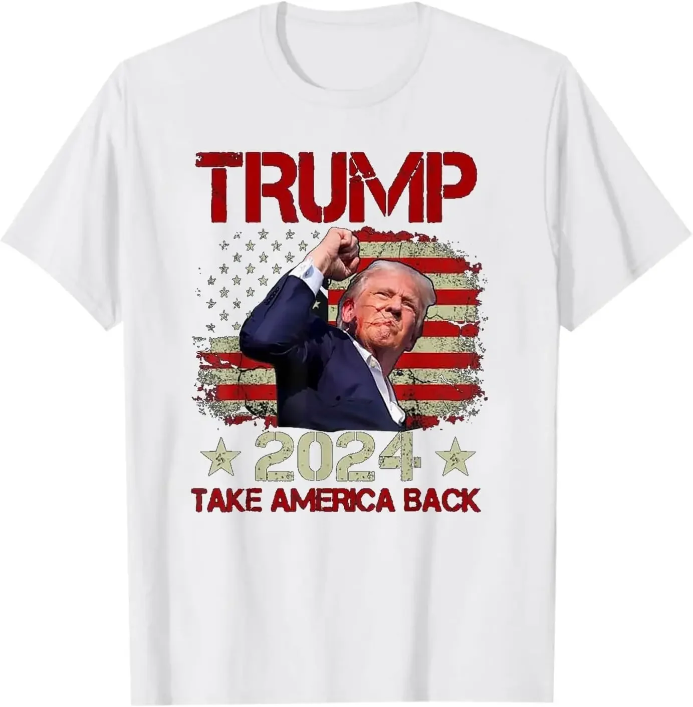 Trump Fist Pumped Fight Pray  T-Shirt Funny 2024 Republican Patriot High Quality Cotton O-neck Unisex Factory Delivery Hot Sale