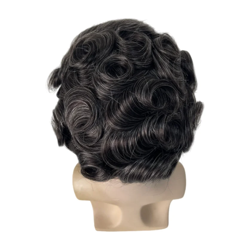 أنظمة الشعر البشري البرازيلي العذراء # 1b30 رمادي 32 ملم موجة 7x9 شعر مستعار حريري أمامي للرجال