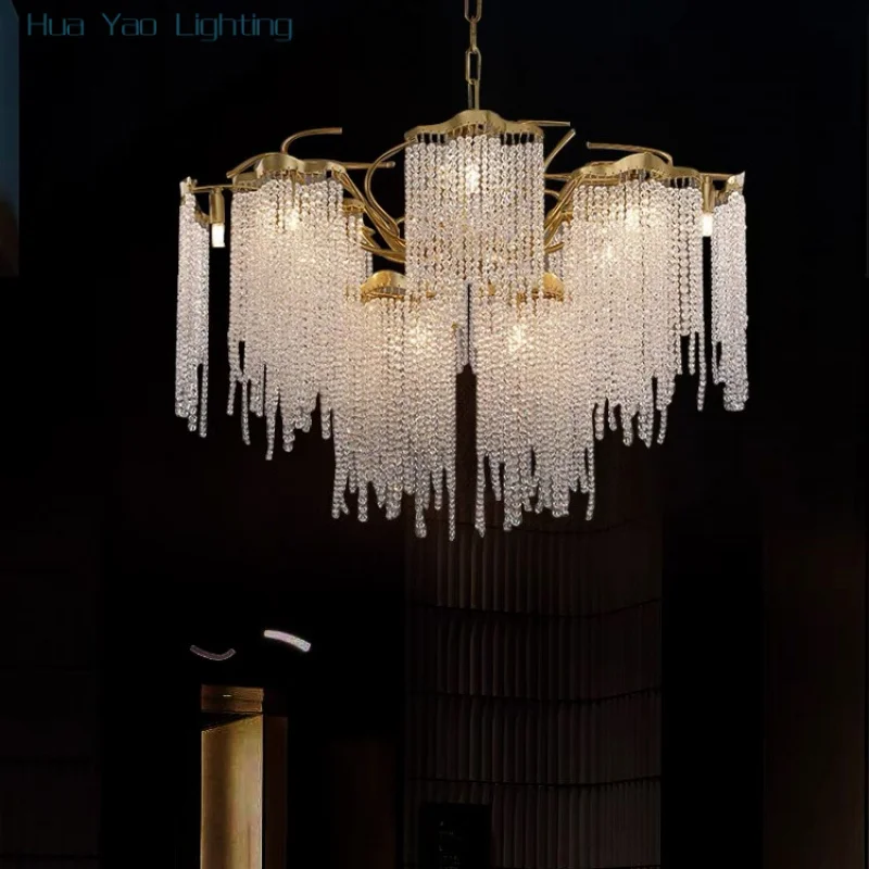 

American Style Light Luxury Tassel Crystal Chandelier Home Living Room Villa Dining Room Bedroom Hotel Lobby Artistic Light