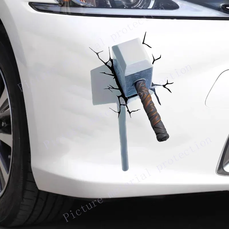 

Eye-Catching 3D Crack Hammer Car Stickers for All-Terrain Vehicles Bumper Door Cover Scratches Scooter Body Waterproof Decals