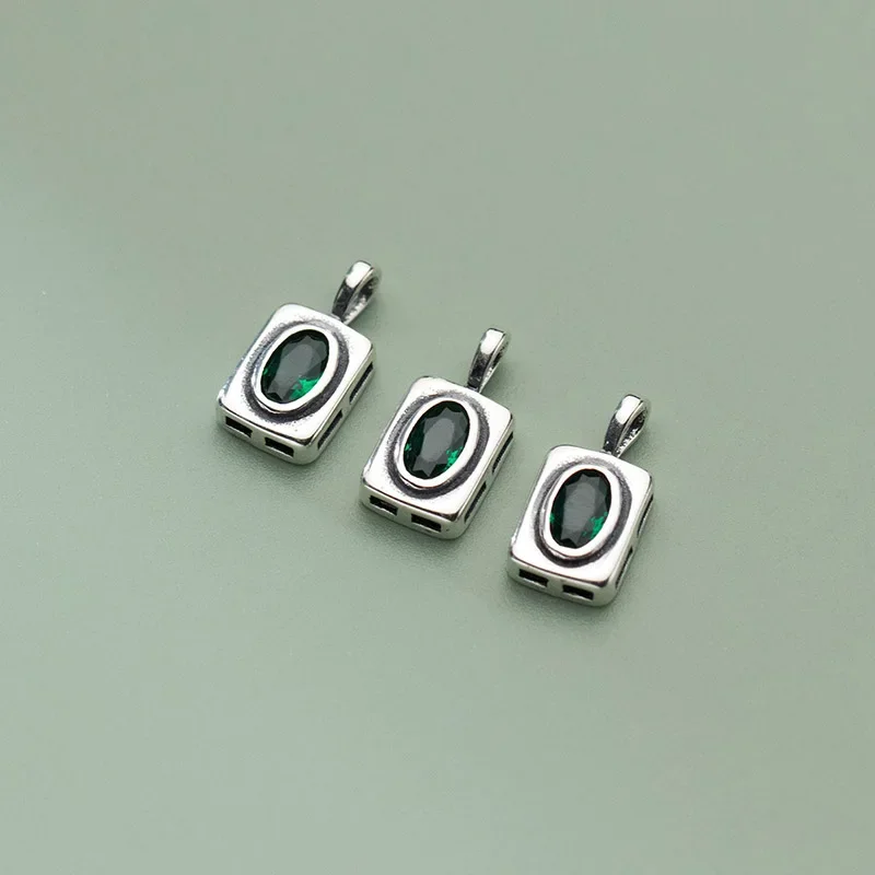 TrustDavis Real 925 Sterling Silver Sweet Green CZ Rectangle Pendant Handmade DIY Necklace Accessories Fine S925 Jewelry HY844