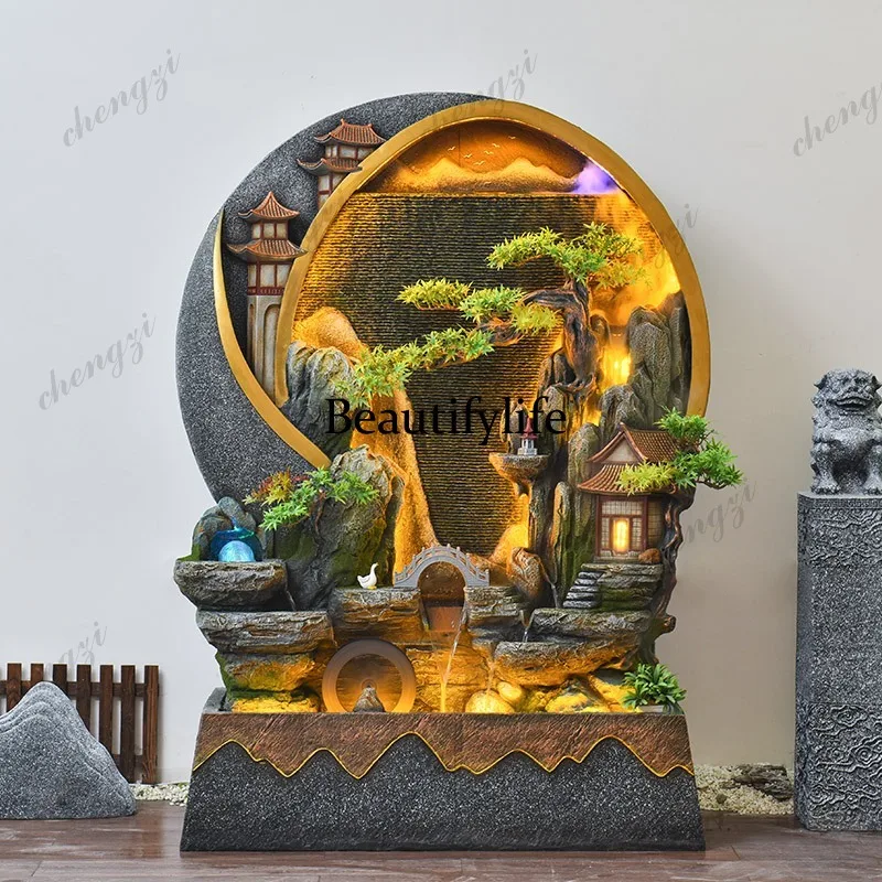 Water curtain wall living room running water screen partition rockery fountain landscape courtyard outdoor fortune