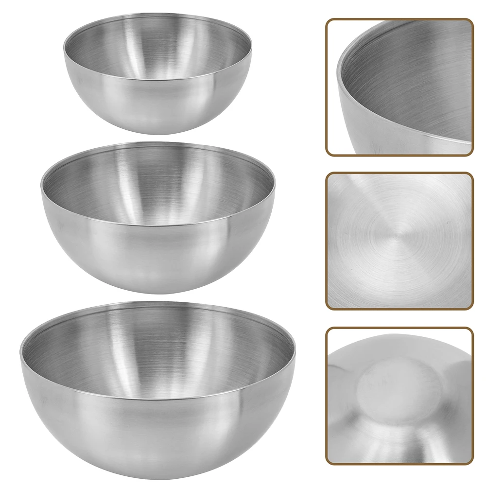 

3 Pcs Stainless Steel Salad Bowl Mixing Portable Food Grade Container Versatile Storage Containers Bowls