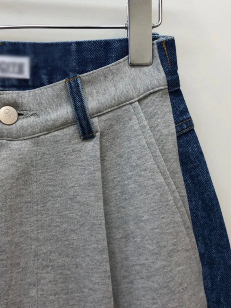 2023 Jeans Wanita Jalanan Chic Ibu Jeans Ritsleting Saku Warna Hit Jeans Wanita Pinggang Tinggi Warna Gradien Celana Denim Biru Celana Panjang