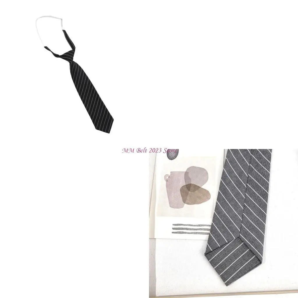 

49ME Punk Pre Tied Striped Black Ties for Women/Girls for Normal Shirt Or Blouse