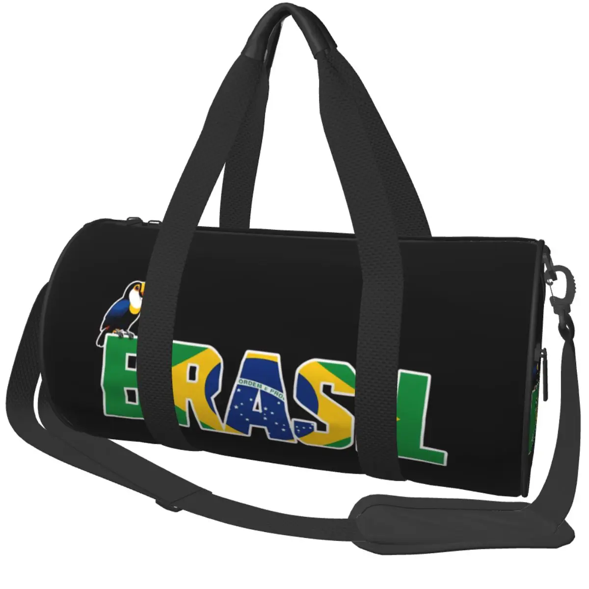 

Gym Bag Brasil Flag Typography With Tropical Toucan Sports Bag with Shoes Male Female Weekend Pattern Handbag Fitness Bag