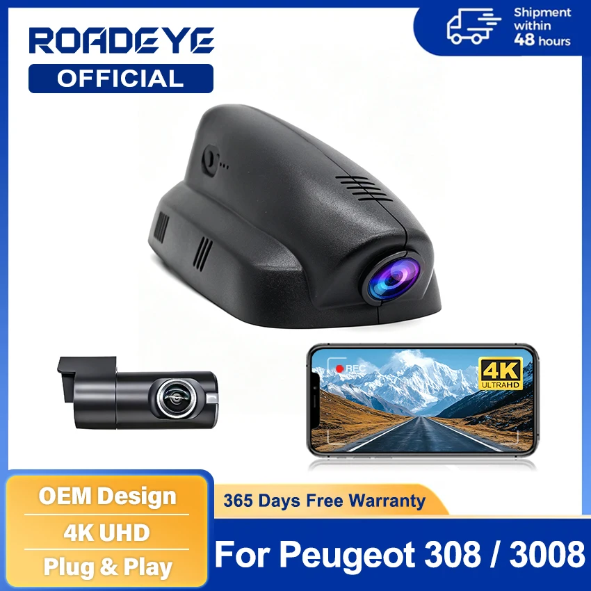 4K HD 2160P Plug And Play Dashcam Wifi Car DVR Video Recorder For Peugeot 308 2009-2013/ 3008 2011-2015 Monitor Dashcam