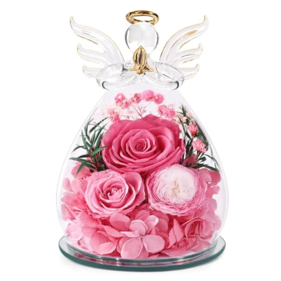 

Gifts for Women Birthday Gifts for Mom Flowers for Delivery Fresh Eternal Preserved Rose Forever Flower in Glass Angel Figurine