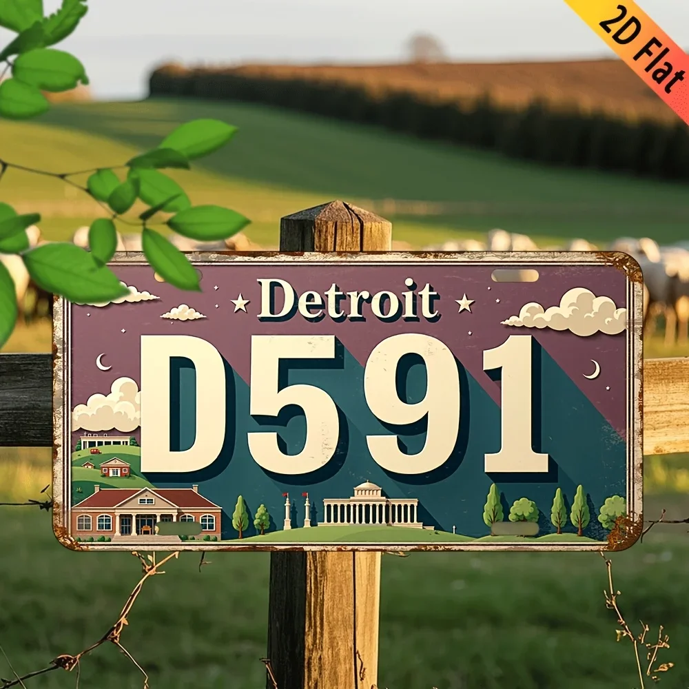 2D Flat - 1pc Vintage Detroit Aluminum Wall Decor Sign - Rustic Home, Cafe, or Bar Art - Indoor/Outdoor Use, High-DefinitionN