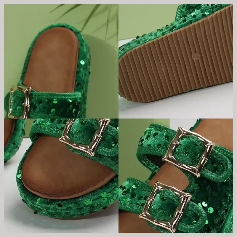 Sandal datar Platform wanita Bling merek sepatu musim panas 2025 baru sandal kasual mewah sandal jepit pantai sandal selempang