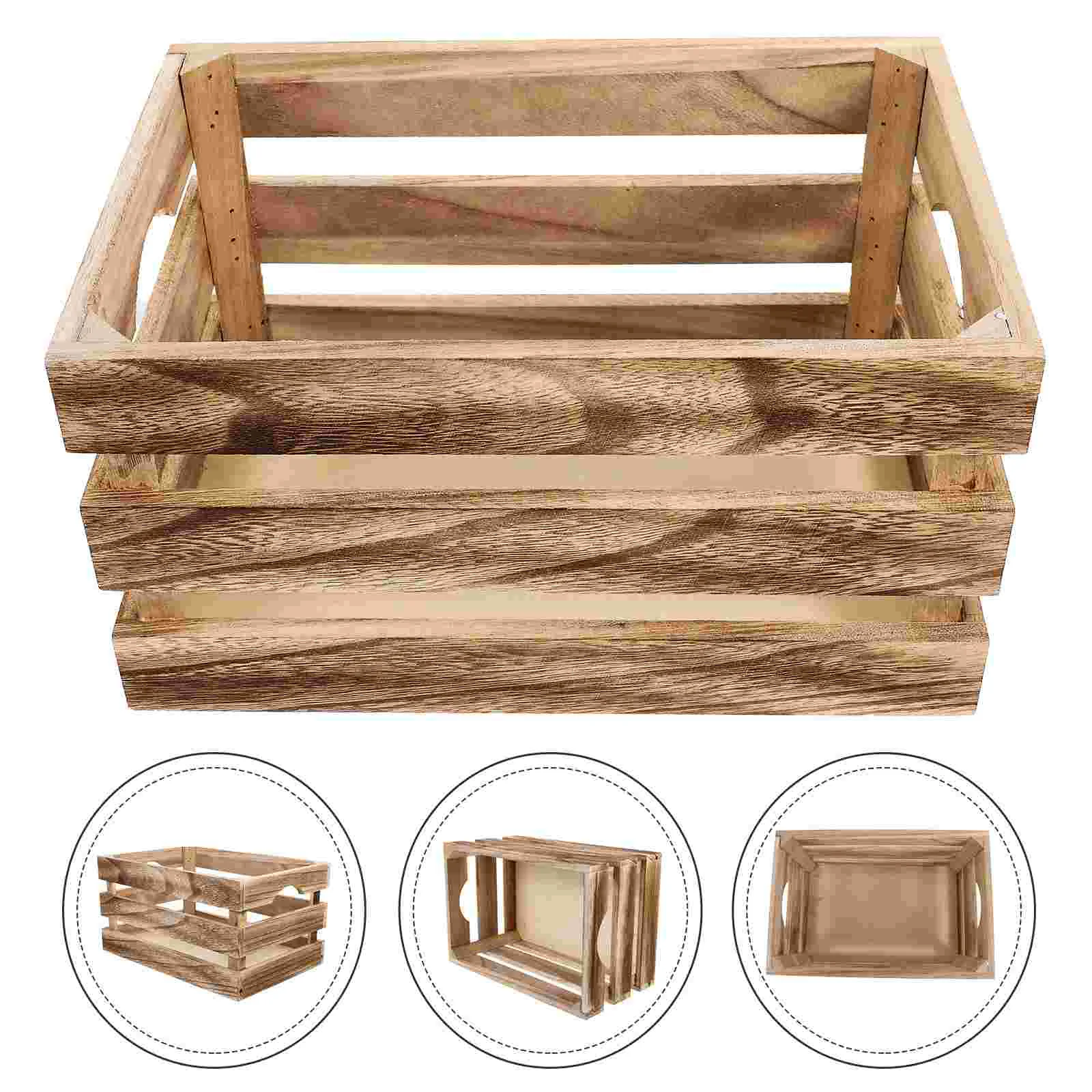 

Wire Baskets for Freezer Storage Box Handheld Clothing Wooden Large Bin Light Brown Hamper