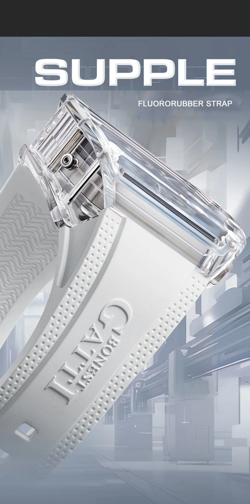 BONEST GATTI ผู้ชายนาฬิกาอัตโนมัติ 44 มม.* 52 มม.Tonneau นาฬิกาข้อมืออะคริลิค Luminous Fluororubber สาย Mult-Dial