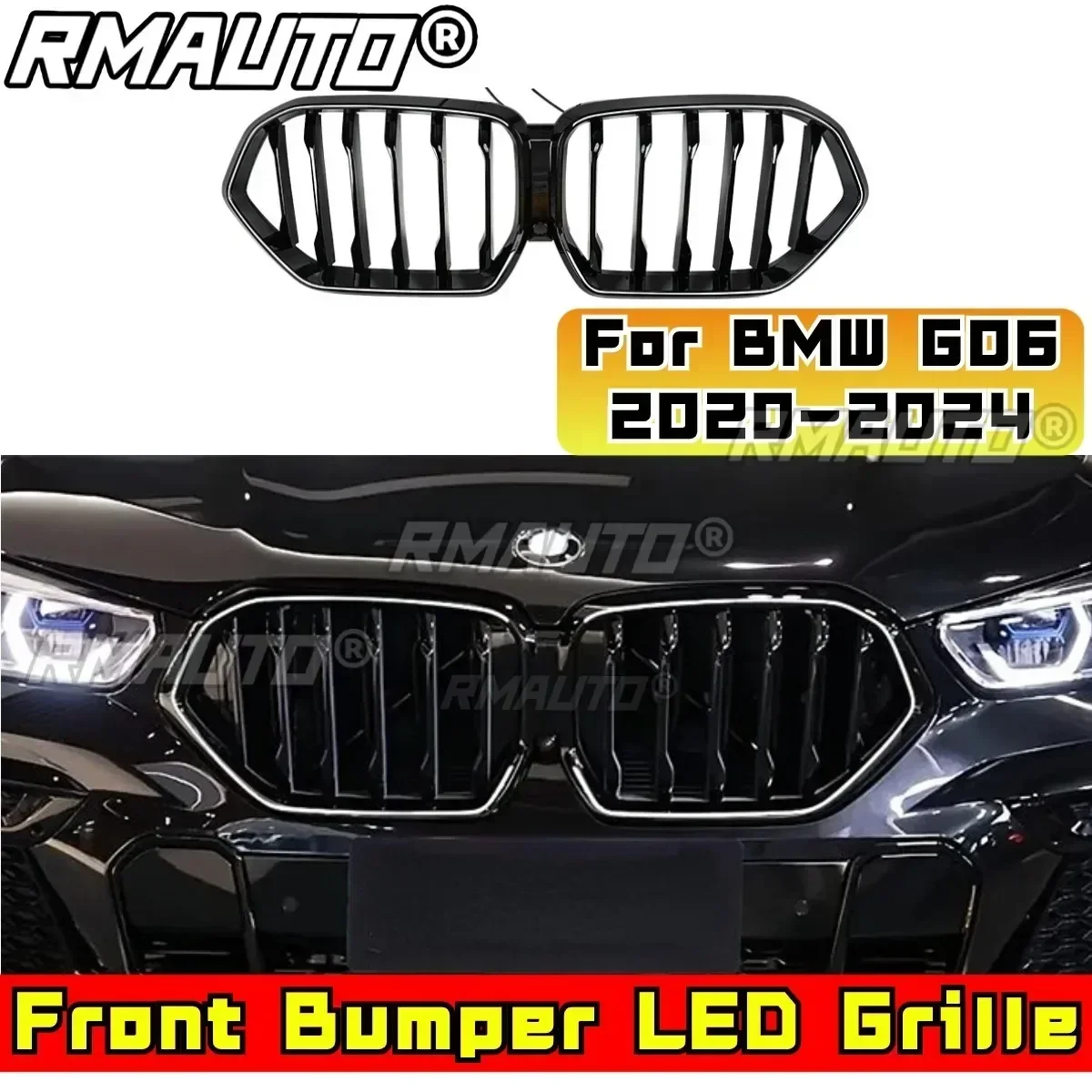 For G06 LED Front Grill Car Front Bumper Racing Grille Front Bumper LED Grille Grill For BMW X6 G06 2020-2024 Car Accessories