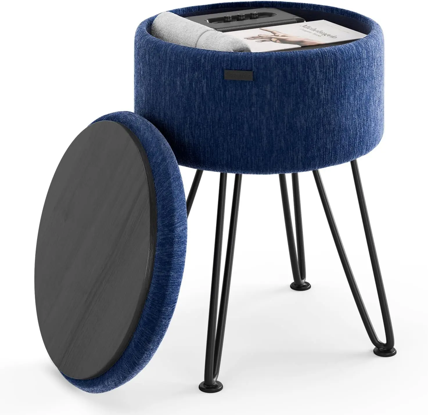 

Round Ottoman With Storage, Textured Velvet Storage Ottoman, Foot Stool Ottomans, Makeup Vanity Stool, Small Ottomans Foot
