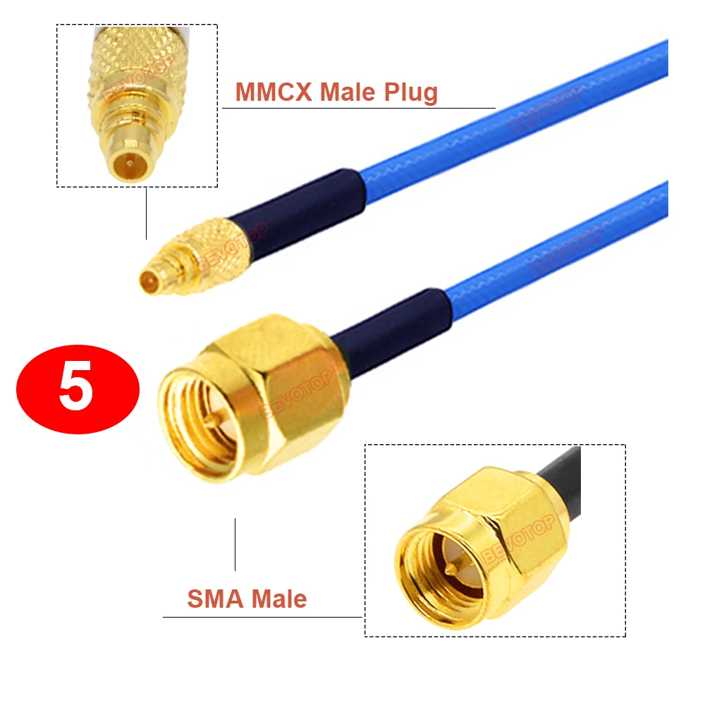 1PCS RG405 SMA to MMCX Cable RP-SMA/ SMA Male to MMCX Male Straight/ Right Angle 90° Plug High Frequency RG-405 086 Jumper