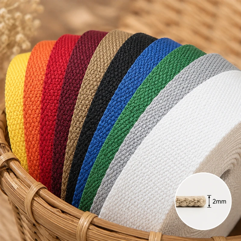5M 20-50mm 2mm Thick Cotton Webbing Tape for Backpack Straps Bag Handles Belts Clothing Decoration DIY Sewing Craft Accessories