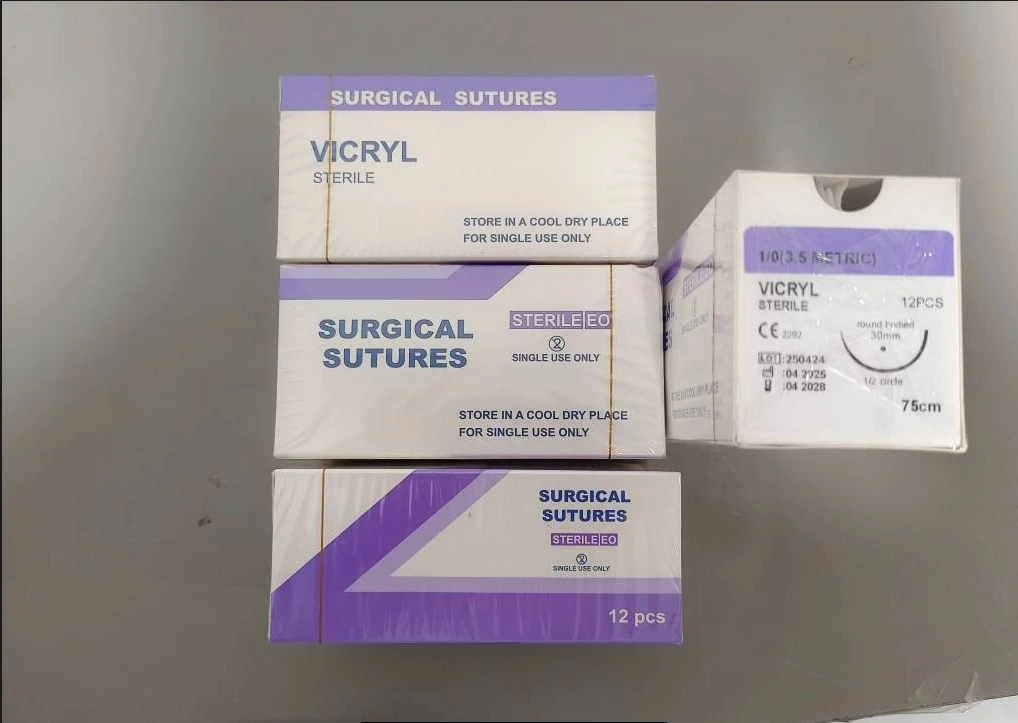 12 Hilos de Sutura Quirúrgica Vicryl de 75 cm, Calibres 1 0, 2/0, 3/0, 4/0 con Agujas para Perros, Perfectos para Enseñanza y Uso Práctico