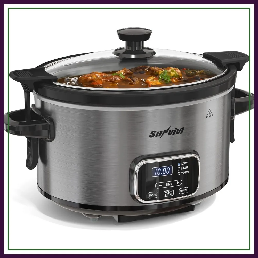 

4QT Programmable Slow Cooker, Removable Ceramic Pot, Locking Lid, 3 Settings, Dishwasher Safe, Grey