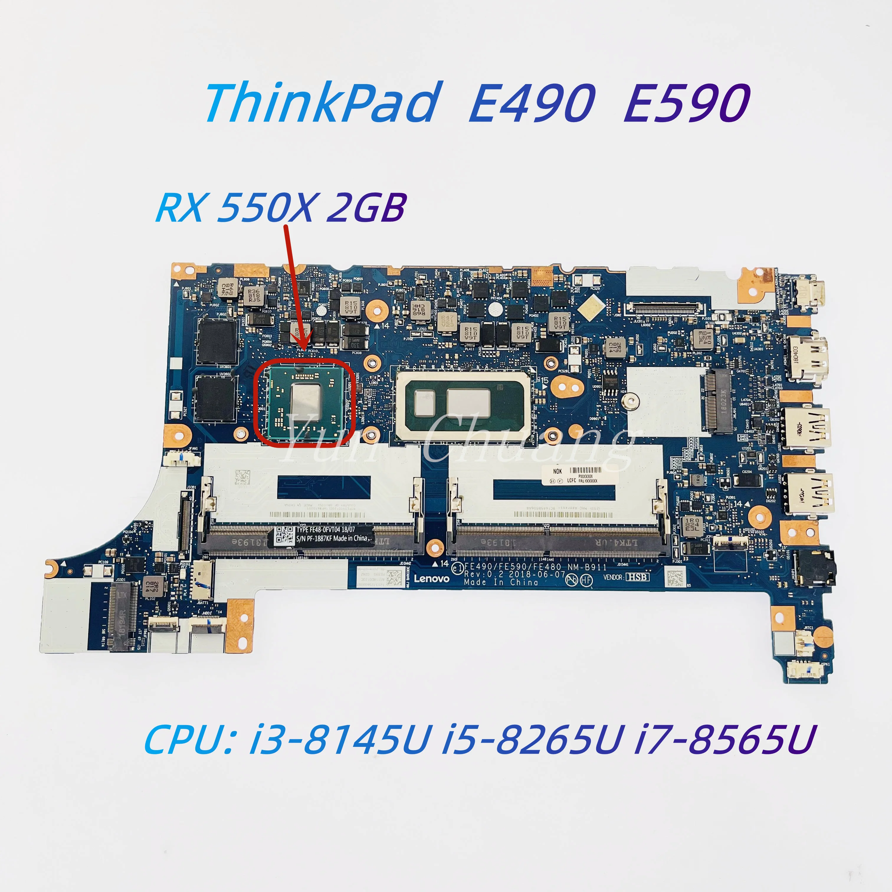 FE490/FE590/FE480 NM-B911 For Lenovo ThinkPad E490 E590 Laptop Motherboard With i3 i5 i7-8th CPU RX550X 2GB GPU DDR4 Mainboard