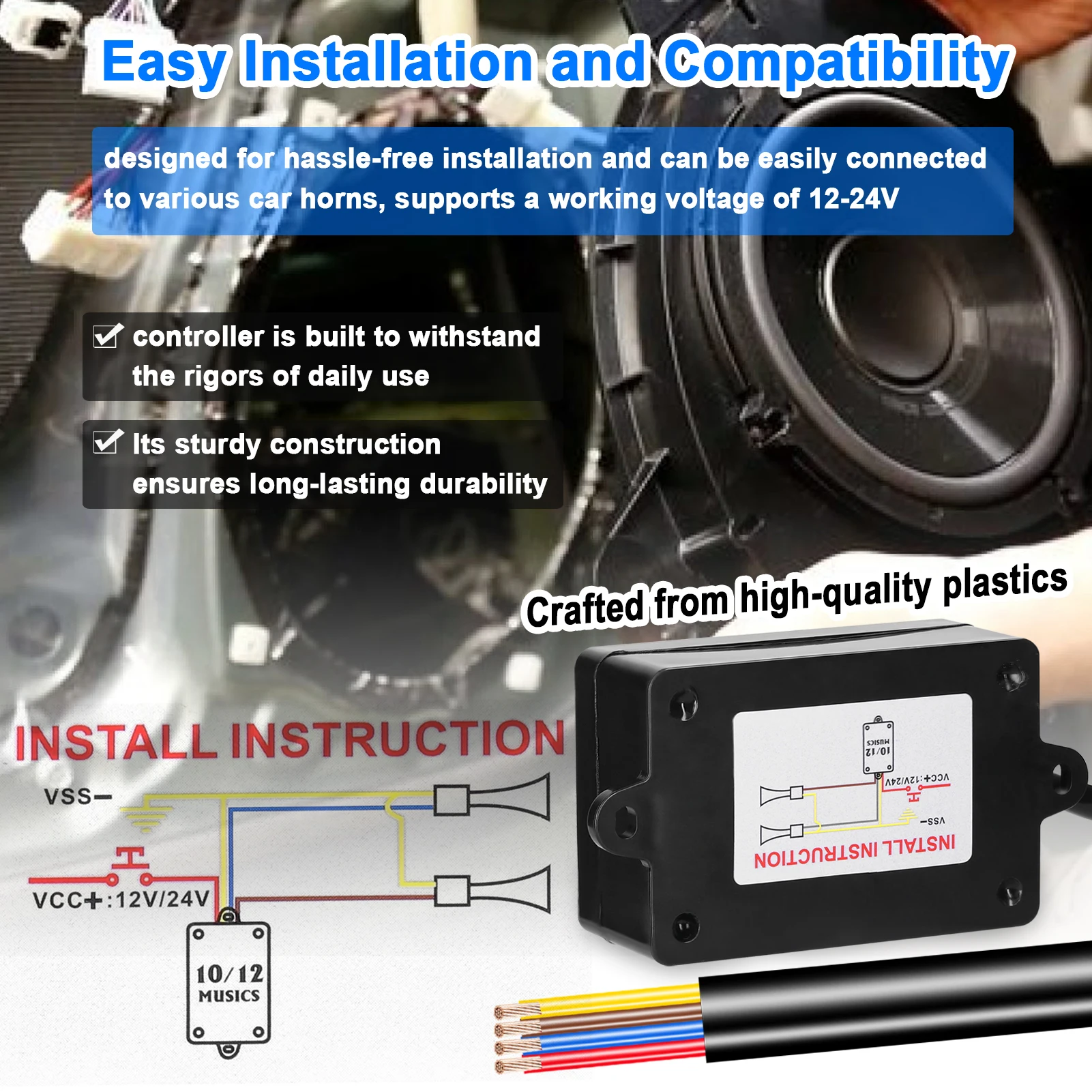 وحدة تحكم بوق السيارة، مكبر صوت كهربائي، وحدة تحكم الصوت مع 12 مؤثرات صوتية، تحويل جهاز التحكم عن بعد 12-24 فولت لشاحنة السيارة